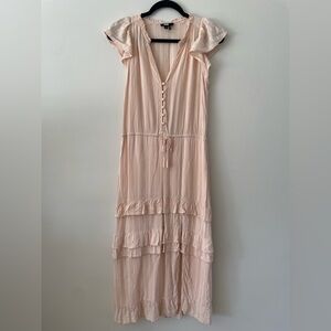 PAIGE Pink Tiered Ruffled Flowy Boho Cottage Peasant Minimalist Dress Women XS